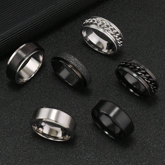 Uppsättningar Av 6 Rostfritt Stål Ringar För män och kvinnor , Vintage Vid Svart Ringar , Förlovning Vänskap Ring , Ringar Med Kedja Herr Svart Rostfr - Multifärgad (7,9,11,8,10)