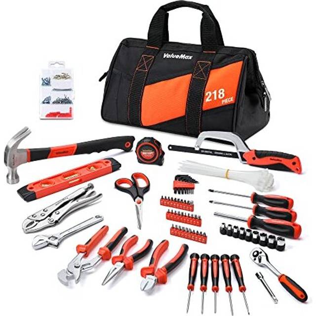 Valuemax 218pc home tool kit with 13-inch tool bag, household repair & diy tool
