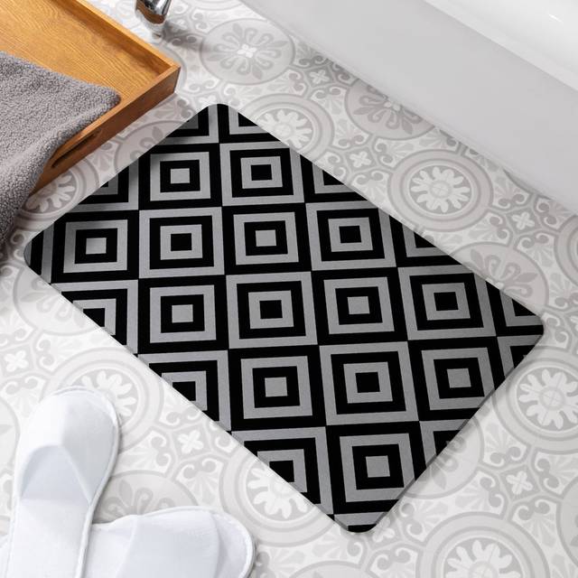 Diamond Tile Rectangle Non-Slip Bath Mat - Grey (39cm W)