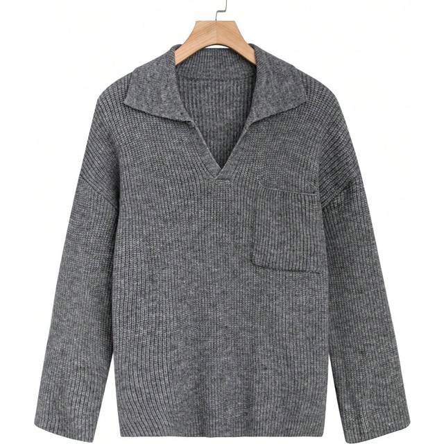 Plus Storlek V-ringade Kragar Lång Ärm Tröja Tröjor - Grå (0XL,1XL,2XL,3XL)