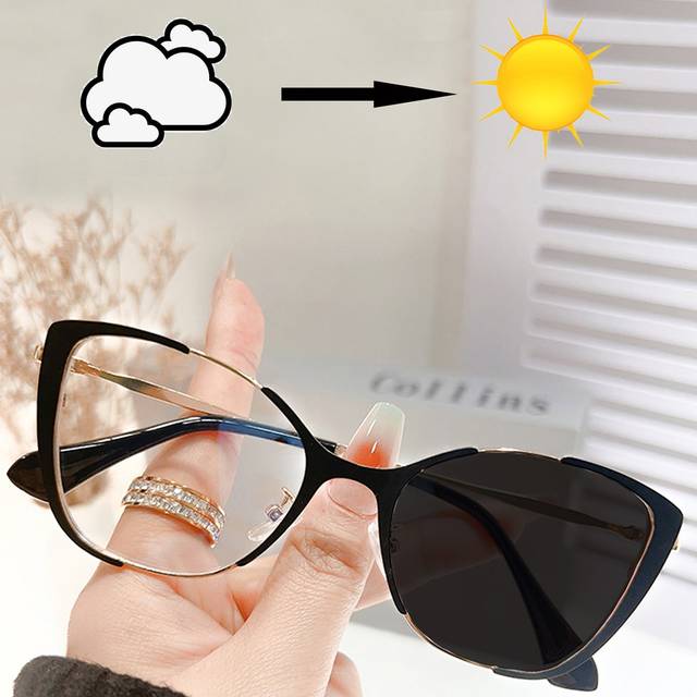 SHEIN 1pair Women Cat Eye Frame Photochromic Fashion Glasses Tinted Lens For Summer Beach & Club Parties Beach Accessories For Women Glasses Shades Basics F