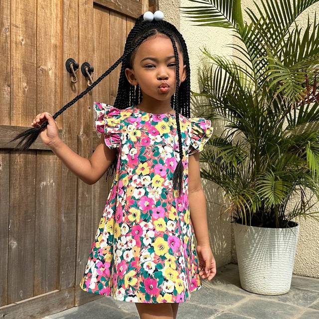 SHEIN Young Girl Casual Woven Cap Sleeves Dress With A-Line Silhouette For Holiday