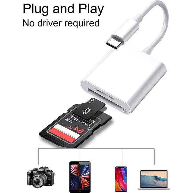 2IN 1 USB C till SD, Micro SD-minneskortläsare, typ C till SD-kortläsare Adapter för typ C-enheter. Stöder Compact Flash/CF/SD/MicroSD för surfplattor - Vitt (En-Storlek)