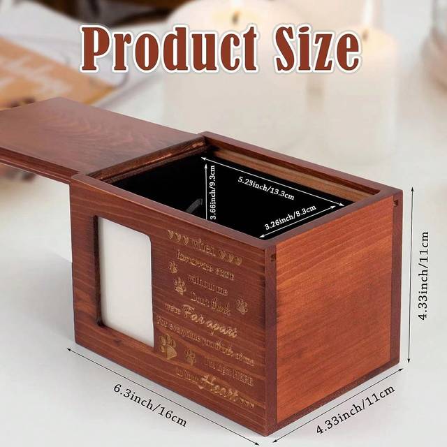 SHEIN Pet Urns For Dog Or Cat Ashes, Wooden Pet Cremation Urns With Photo Frame, Pet Memorial Keepsake Cat Or Dog Memory Box With Black Flannel As Lining, L