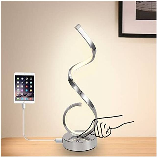 LED Touch Control Table Light USB Charge Bedside Lamp Spiral Silver 3 Colors Dimmable Lamp for Bedroom Nightstand Lamps Bookshelf Office Desk Lamp 22W