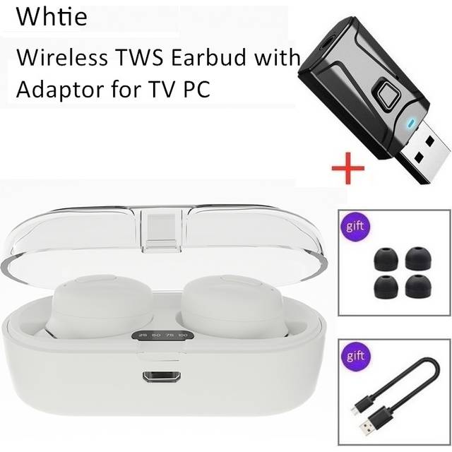 (a-XG13-white adaptor) Wireless TWS Phones Earbud Headset IPX5 Earphon Bluetooth Headphones TWS Earbuds Gaming Pod with Mic USB Adaptor for TV PC Musi