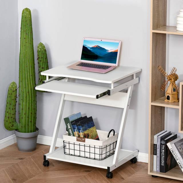 HOMCOM Movable Computer Desk with 4 Moving Wheels - White