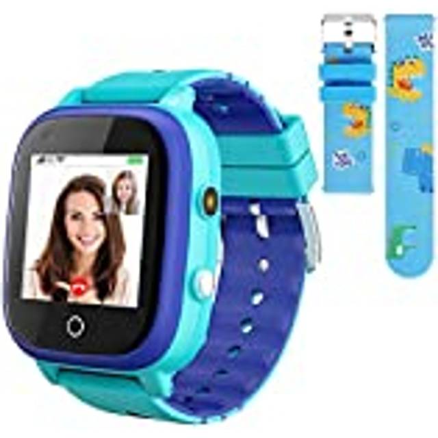 4G Smartwatch för barn, vattentät smartklocka för barn med GPS-spårare, samtal, larm, stegräknare, kamera, SOS, pekskärm WLAN Bluetooth-armbandsur för pojkar och flickor (blå-T5)