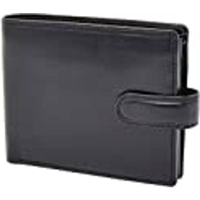 Mens Genuine Italian Leather Snap Closure Wallet AVZ5 Black