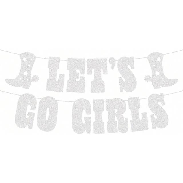 SHEIN 1 Set Let&#39;s Go Girls Glitter Banner - Silver, 5 Ft. | Bachelorette Party Decorations, Cowgirl Birthday, Last Rodeo Backdrop, Nashville, Cow Rodeo Them