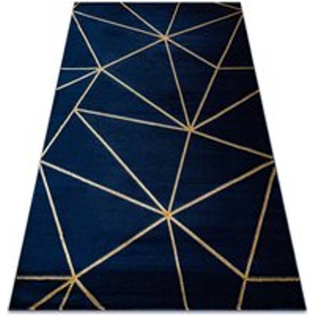 Exclusive emerald Carpet 1013 glamour, stylish geometric navy / gold blue 140x190 cm