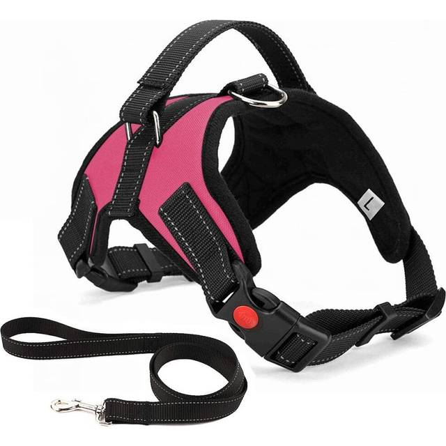 Musonic No Pull Dog Harness Breathable Adjustable Comfort Free Lead Included for Small Medium Large Dog Best for Training Walking M Pink