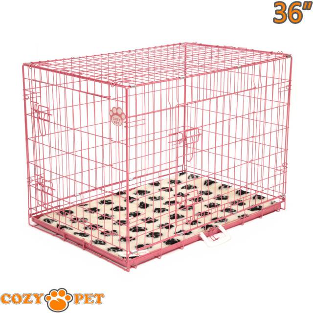 Dog Cage 36 inch Pink Puppy Crate Cozy Pet Travel Crates inc Vet Bedding