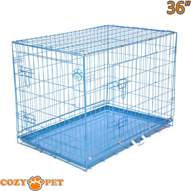 Dog cage 36 in blue puppy crate cozy pet dog crates folding metal travel cages