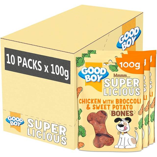 Superlicious Chicken, Broccoli & Sweet Potato Bones - Natural Dog Treats - Low Fat Training Treats - Bulk Box - 10 x