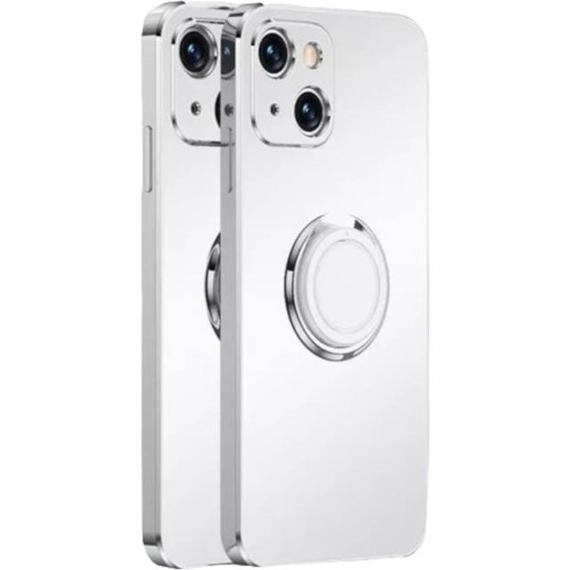 Compatible With iPhone 13 Pro Max in White Luxury Plating Magnetic Car Ring Phone Case