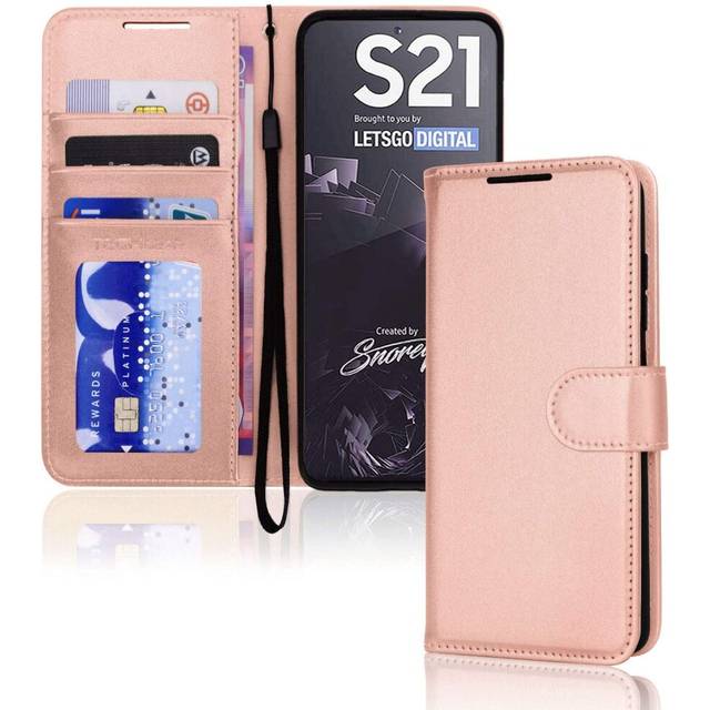 TECHGEAR Galaxy S21 Leather Wallet Case, Flip Protective Case Cover with Wallet Card Holder, Stand and Wrist Strap - Rose Gold...