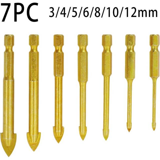 (3/4/5/6/8/10/12mm) 5/6/7Pcs Drill Bits 3-12mm Triangle Bit for Ceramic Wall Glass Concrete Hole Opener , Gold