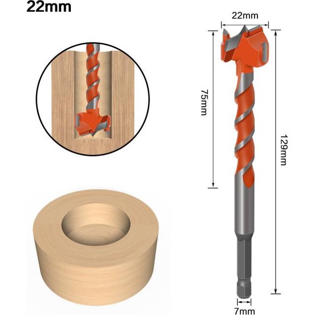 (22mm) 7mm Hex Shank Lengthen Core 16mm-25mm Hole Saw Cutter Hinge Boring Drill Bits
