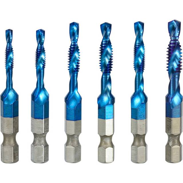 6Pcs Thread Tap HSS Screw Spiral Tap Drill Set 6-32 8-32 10-24 10-32 12-24 1/4-20NC Hexagon Shank Machine Plug Tap Threading Tool
