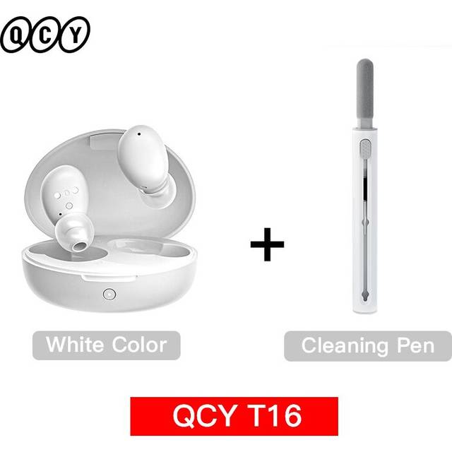 (a-T16WHITE with Pen) QCY T16 TWS Wireless Earbuds Bluetooth 5.2 AptX Deep Bass Earphones Touch Control CVC8.0 Noise Cancelling Headphone Fast Charge