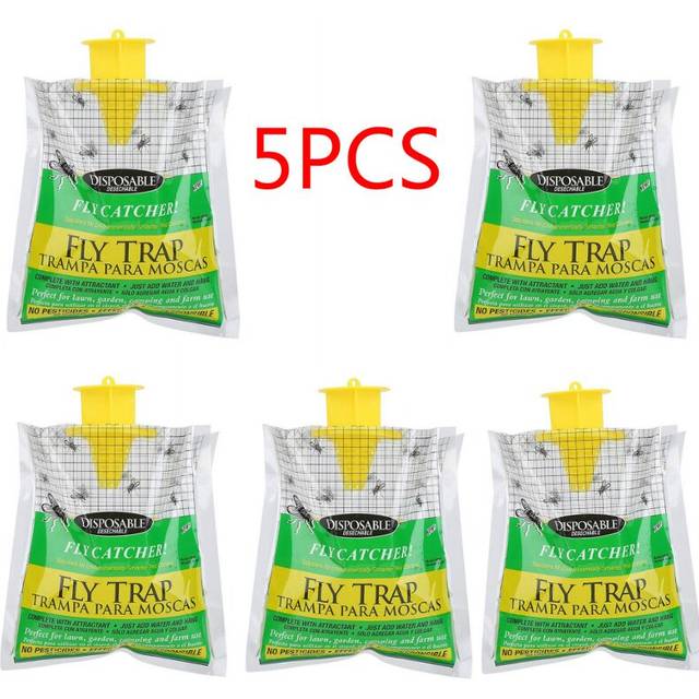 5PCS Flycatcher Bag Home Garden Outdoor Disposable Fly Catcher Control Trap Insecticide Flies Flycatcher Trap 5 packs attractant