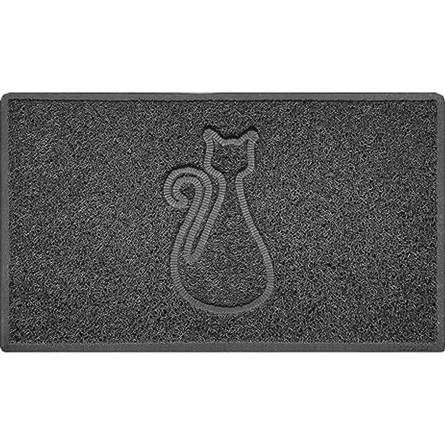 Cat Embossed Shape Door Mat Dirt-Trapper Washable Barrier Doormat-Dark Grey (Watertight Rubber-Back)-Medium (75x44cm)