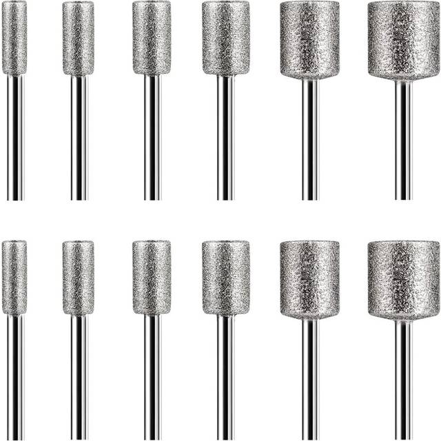 Stone Carving Set,12PCS Diamond Burr Bits for Rocks Glass Ceramics Rotary Tools(4mm 5mm 6mm 8mm 10mm 12mm)