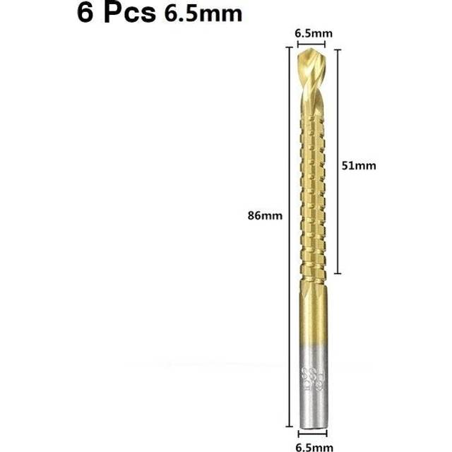 (6.5mm) 6pcs 3-8mm HSS Drill Bit Titanium Plating Coated Hole Saw Drill Bit Set Wood Hole Cutter Core Drill