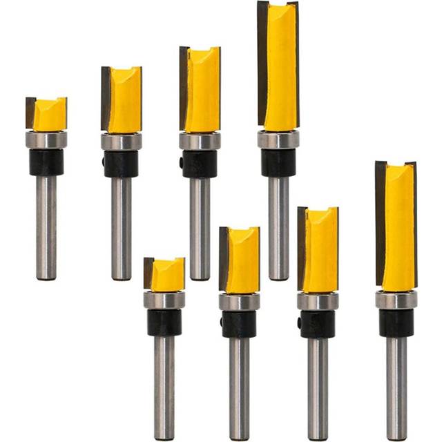 8Pcs Flush Trim Router Bits Top Bearing Router Bit 1/4 Inch Straight Pattern Template Router Bit