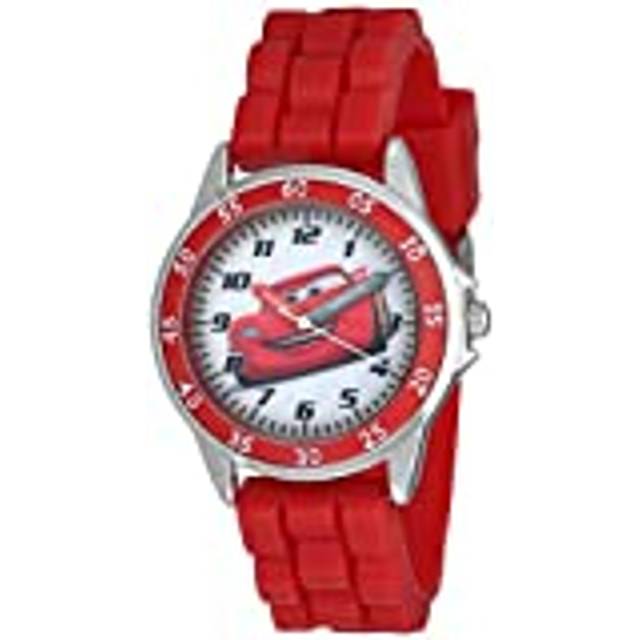 Accutime Disney CZ1009 Time Teacher Cars Lightning McQueen rund barnklocka med rött gummiband, rosa, Rosso, Vardaglig klocka för pojkar
