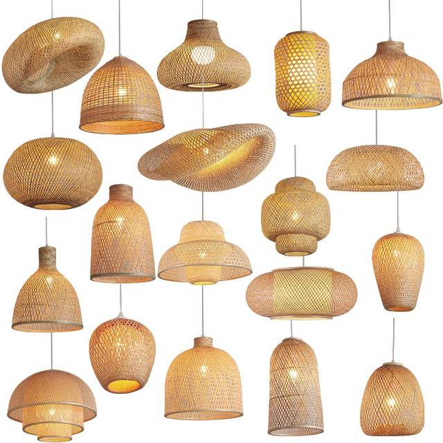 Retro Hand Woven Bamboo Chandelier Chinese style Droplight Hotel Bedroom Living room Art Decor Hanging Lamp indoor pendant light