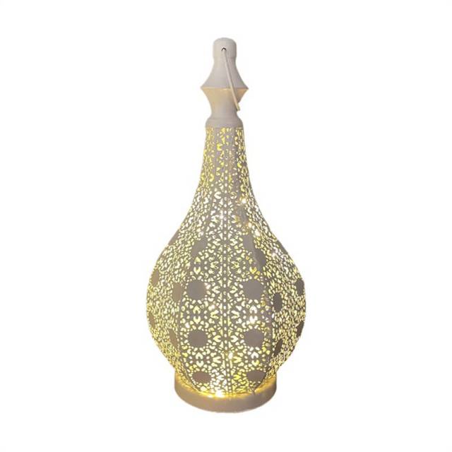 Moroccan Style Metal Table Lamp Battery Powered Cordless Lamp with Fairy Lights Bulb for Christmas Room A