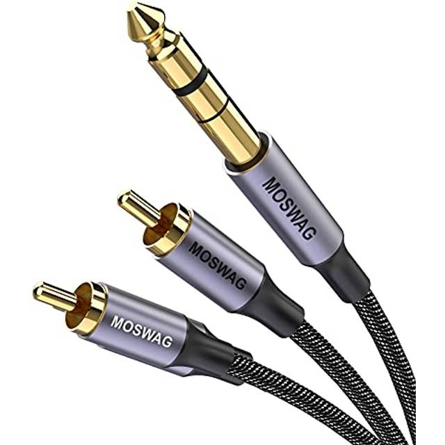 MOSWAG Cable De 6,35 mm a 2RCA, 6,35mm 1/4 Inch TRS Macho a 2 RCA Macho Cáscara de Cobre Heavy Duty Estéreo Adaptador de Audio y Divisor RCA Cable Chapado en Oro