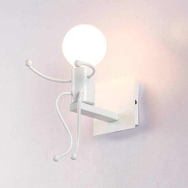 (White, Type B) LED Wall lamp Creative Mounted Iron Bedside Sconce Lamp for Kids Baby Room Living Room Dining Without Bulb
