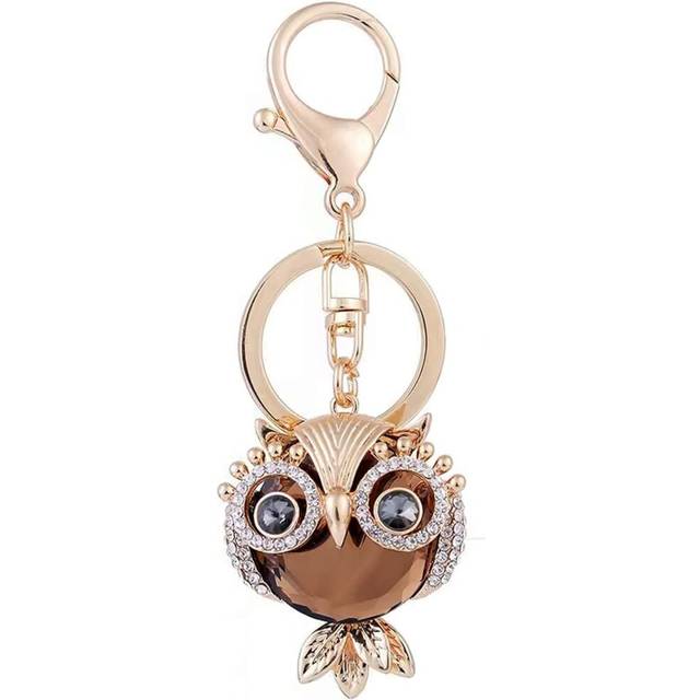 Personality Owl Keychain Key, Handbag Purse Hanging Charms with Carabiner Clip,Decoration Key Ring Fob Pendant Jewelry (BROWN)