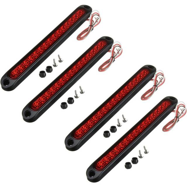4Pcs 10 Inch 15 LED Trailer Truck RV Stop Tail Rear Brake Turn Light Bar Stop Rear Side Marker Lights Waterproof (Red)