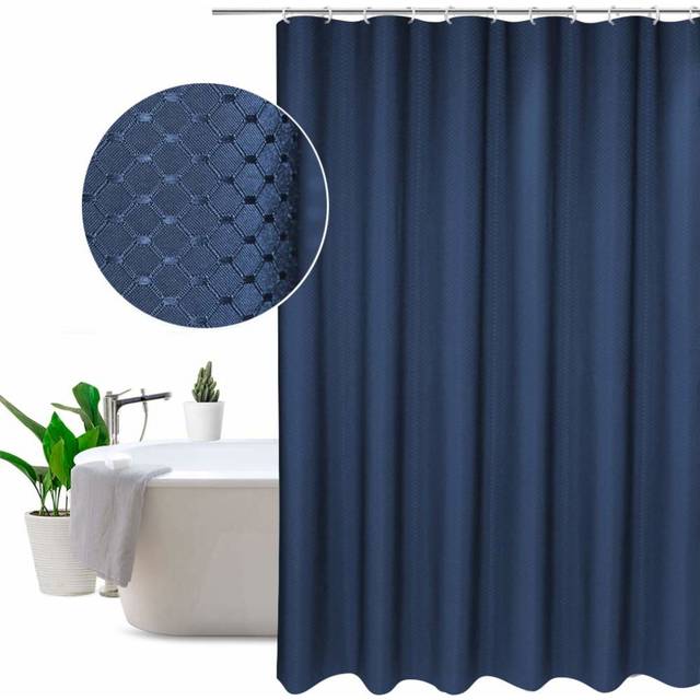 EurCross Polyester Shower Curtain Blue, Elegant Waffle Hotel Shower Curtain Liner Mildew Resistant Water Repellent Heavy Duty, 180 x 180cm