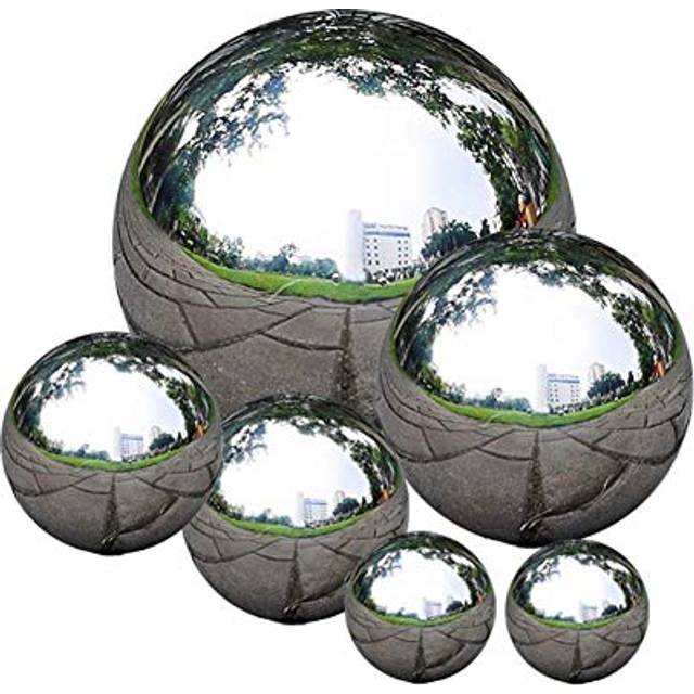 Uandear Stainless Steel Gazing Ball, Abonery 6 Pcs 50-150 mm Mirror Polished Hollow Ball Reflective Garden Sphere, Floating Pond Balls Seamless Gazi