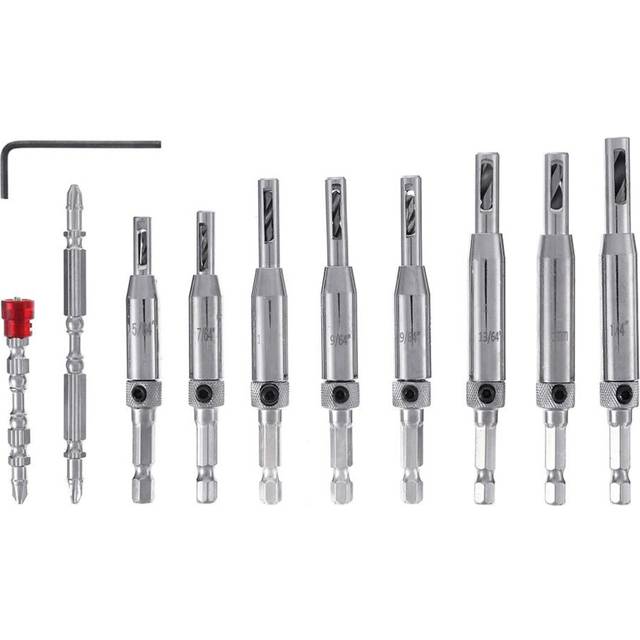 11Pcs 5/64 to 1/4 Inch Self Centering Drill Bit Hinge Tapper Core Drill Bit Set Magnetic Ring Screwdriver Bits for Adjustable Door Window