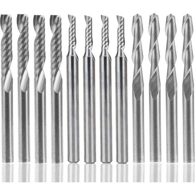 12Pcs Carbide Milling Cutter CNC Milling Cutter Single/Double Flute Tool For Nylon Resin ABS Acrylic PVC MDF Hardwood