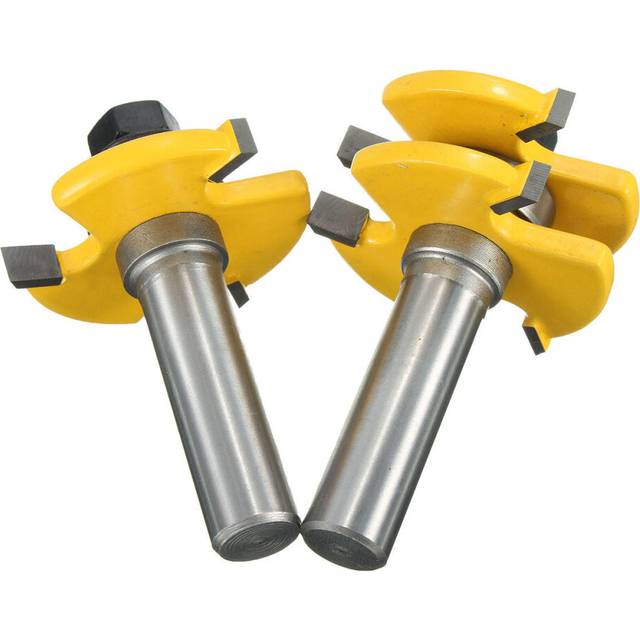 2pcs 1/2 Inch Shank Tongue & Groove Router Bit Set 3 Teeth T-shape Wood Milling Cutter
