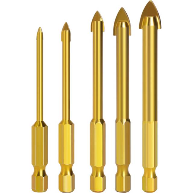 (5pcs(3/4/6/8/10mm)) Alloy Triangle Drill Set Ceramic Tile Glass Hole Opener Reaming Hexagonal Shank Slot Drill Bit