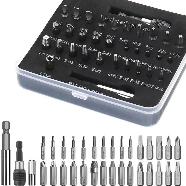 33PCS HSS Screw Removal Bit Screwer Extractor Drill Adapter for Remove Bolts
