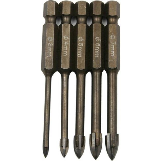 5pcs 3-7mm Cross Glass Drill Bit Hexagon Shank Ceramic Set