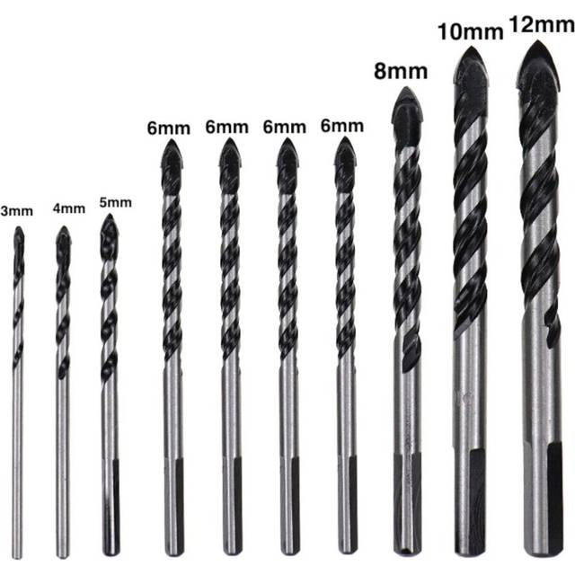 (10pcs) 5/7/9/10Pcs 3-12mm Glass Bit Twist Spade Drill Triangle Bits For Ceramic Tile Concrete Marble