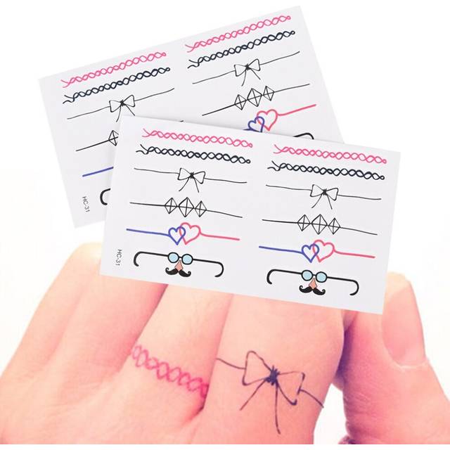 2Pcs/lot Beautiful Body Art glasses bowknot finger ring waterproof stickers women Temporary Tattoo Sticker for Women