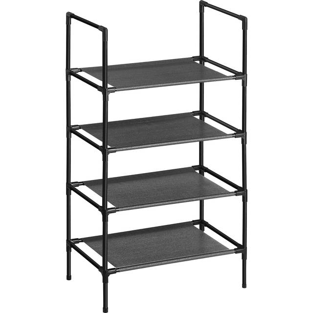 SONGMICS skoställ med 4 hyllor, skostativ, skoförvaring, metallram, hyllor av fiberduk, för hall, sovrum, vardagsrum, 45 x 28 x 80 cm, svart LSR004B02