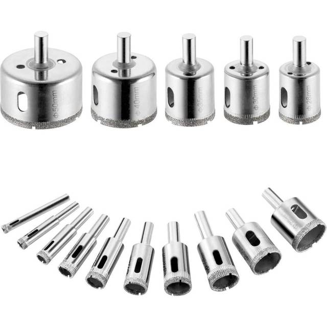 Set Of 15 Diamond Bits, Carbon Steel Hole Saw For Drilling Glass, Ceramics, Porcelain, Tiles And Marble.