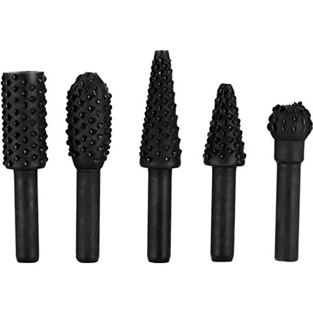 "5Pcs Rotary Rasp File Burr Set,1/4"" Shank Carbide Milling Cutter Set Woodworking Chisel Shaped Rotating Embossed Grinding Head for Grinder Drill, DIY"